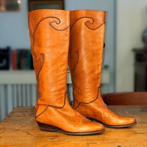 Vintage real leather western style boots